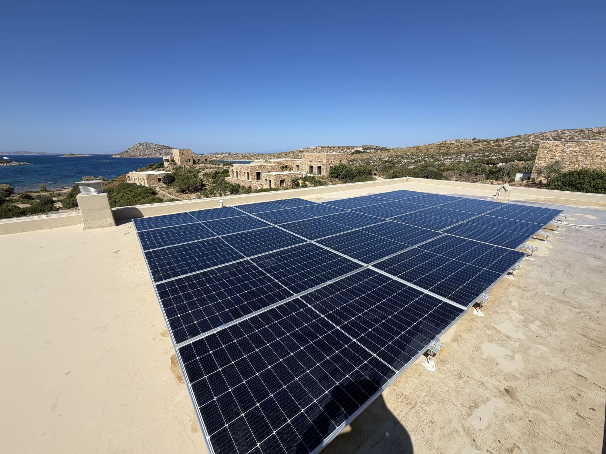 Rooftop photovoltaic system overlooking the sea, Leros